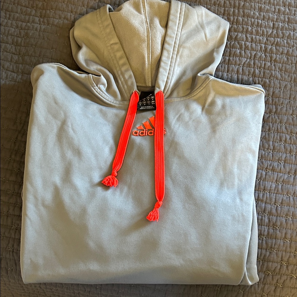 Adidas Light Gray Hoodie with Vibrant Orange Details
